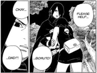 Sasuke witnessing Sarada's Mangekyo Sharingan (Image via Sportskeeda/X)